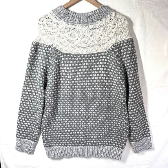 NORTHSTYLE Cable Knit‎ Sweater Size M Grey Fair Isle Yoked Hygge Winter Cozy - Picture 6 of 11